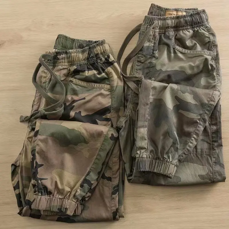 Pantalones Cargo de camuflaje para hombre, pantalones bombachos transpirables para correr, ropa de calle informal de cintura elá