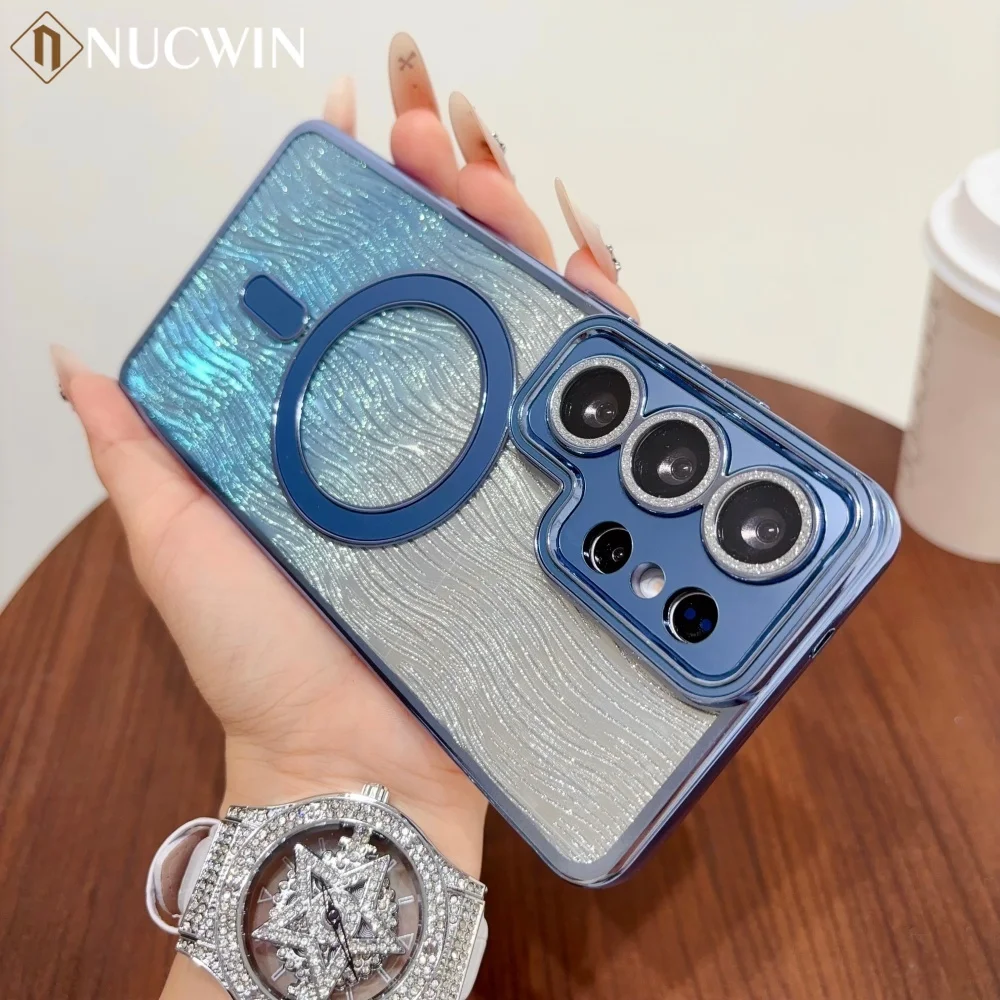 Glitzernde Transparente TPU-Hülle für Magnetische Hüllen für Samsung Galaxy S26 S25 S24 S23 S22 Ultra Plus S25 S24 S23 FE Gerippte Streifen-Abdeckung