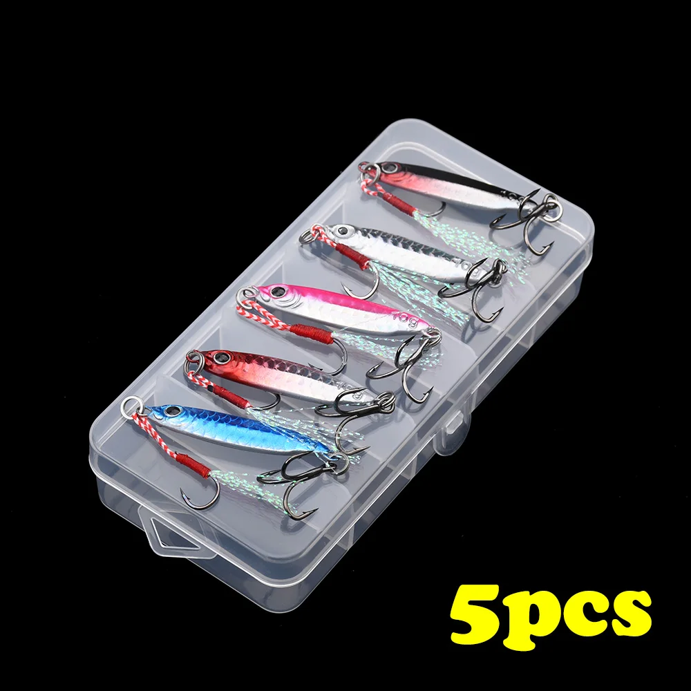 5 Stück, 4,5 cm/10 g, Metall-Jig zum Weitwurf mit Doppelhaken, VIB-Kunstköder für Süß- und Salzwasser – ein fantastischer Angelköder. – Detail 6