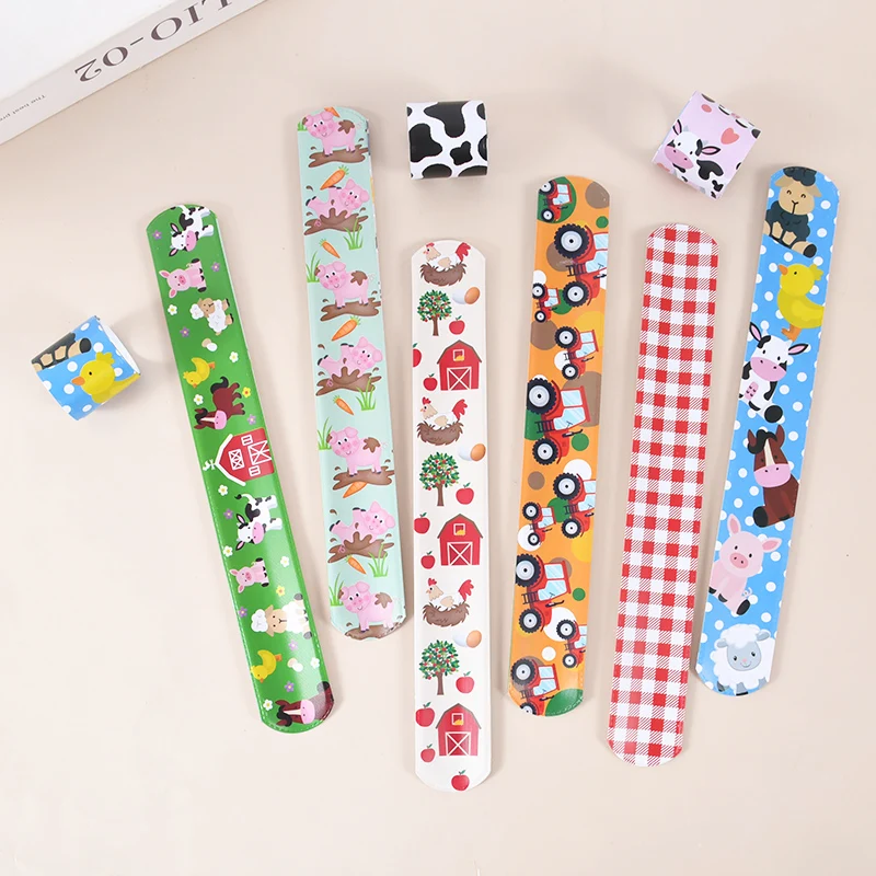 12pcs Slap Bracelets Animal Popping Circle Toy Wrist Tapping Toys Children Birthday Party Gifts Theme Party Ornaments Supplies