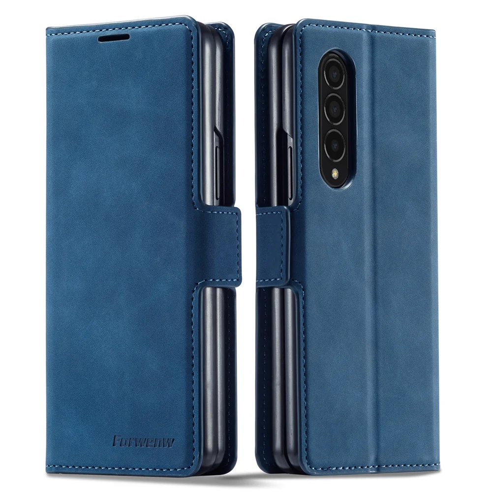 Forwenw Luxury Magnetic Clasp Skin Feel Leather Case for Galaxy Z Fold 5/Fold 4/Fold 3 Shockproof Folding Wallet Case Phone Book