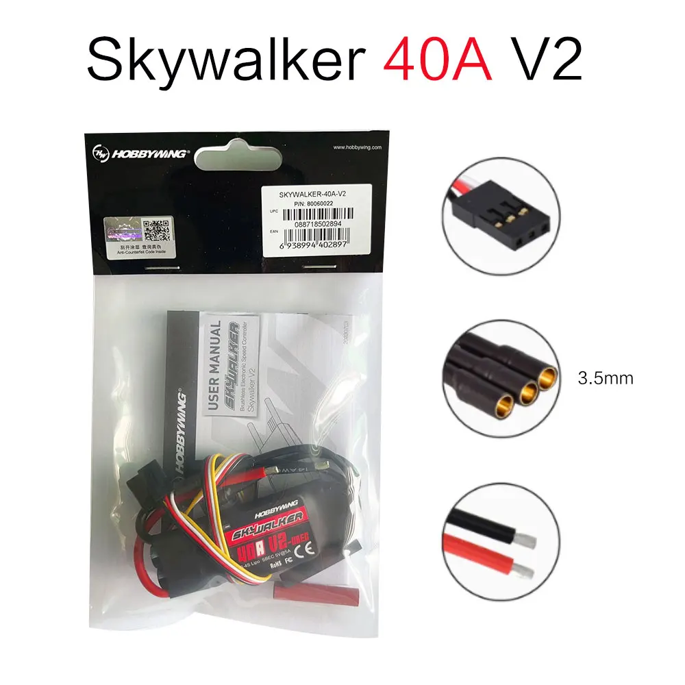 Neueste Original Hobbywing SkyWalker V2 30A 40A 50A 3-4S/60A 80A 100A V2 3-6S LiPo 5V BEC ESC 96MHz 32-bit ARMMO Für RC Flugzeug 3