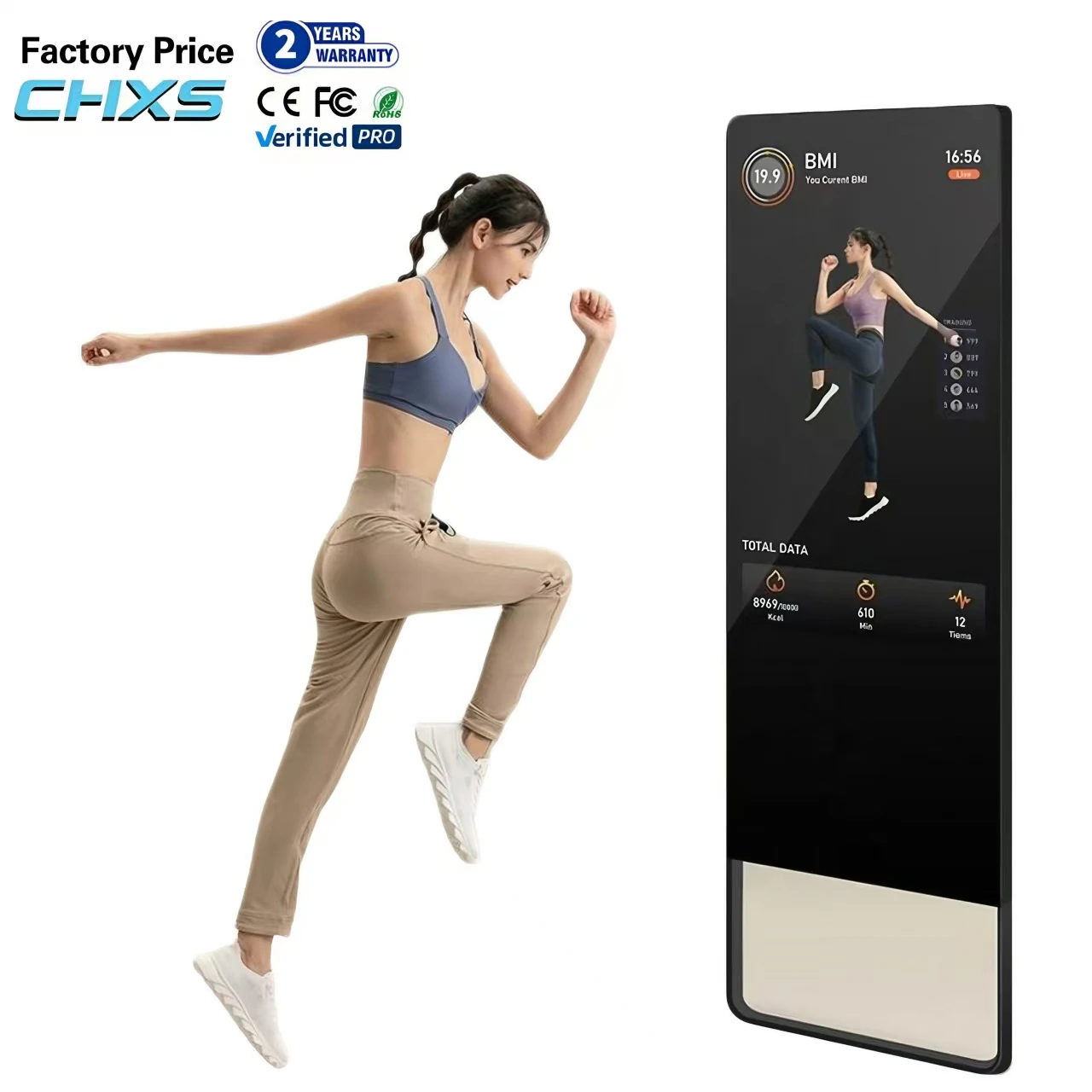 CH Interactive Touch Screen 4K Fitness Mirror Voice Control Floor/Wall Mountable 21.5/32/43-Inch OLED Home Exercise Equipment