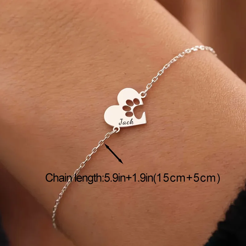 Customized Stainless Steel Dog Paw Hollow Heart Bracelet/Valentine's Day/Christmas/Birthday Gifts/Female Fashion Items