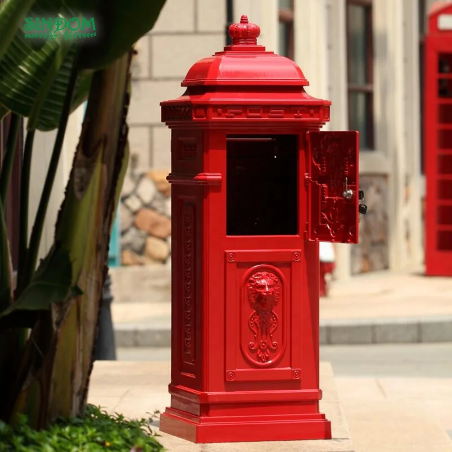 Hot sale European design red post mailbox large standing letter box