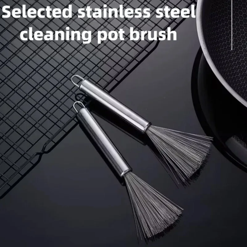 

Щетка для чистки посуды из нержавеющей стали с длинной ручкой, многофункциональная кухонная щетка для мытья сковородок и раковин с креплением для подвешивания.