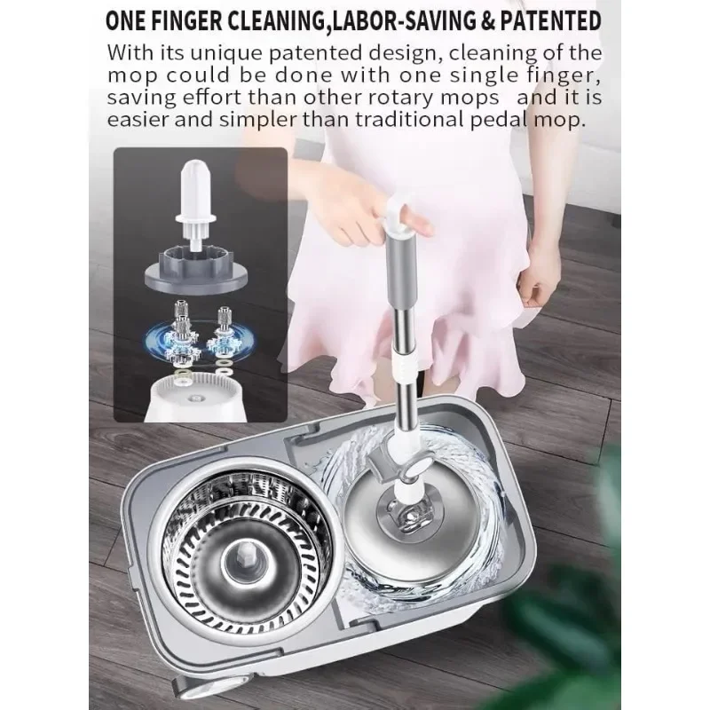 منظف الأرضيات الدوار Spin Mop Pro 360 مع 6 عبوات من الألياف الدقيقة، مقبض قابل للتعديل مقاس 62 بوصة لتنظيف المطبخ المنزلي والحمام