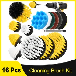 16 Pcs Drill Cleaning Brush Attachment Set with Polishing Pad Scouring Pad and Extension bar for Clean Car Shower Tub Bathroom