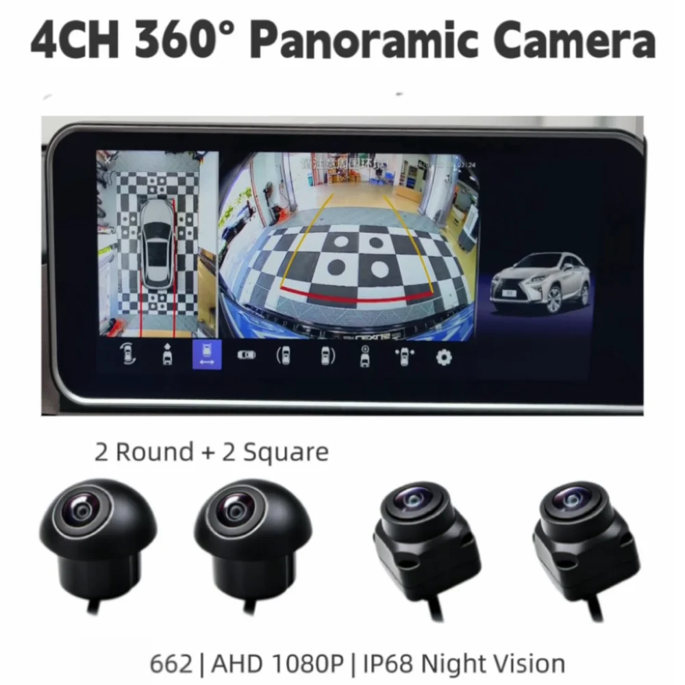 4pcs 360 Panoramic Camera 2 Square 2 Round For Android Head Unit AHD 1080P IP68 Waterproof With IMX662 Sensor
