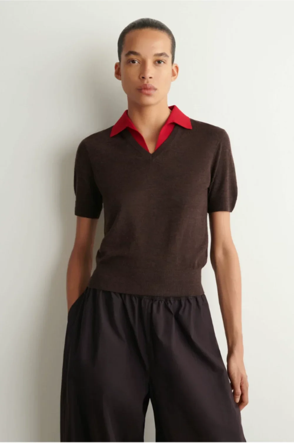 2026 XIMIAN APPAREL YAZHIMEI traf Cos autumn New Style of Ladies' casual brown Standard style wool-blend layered polo shirt