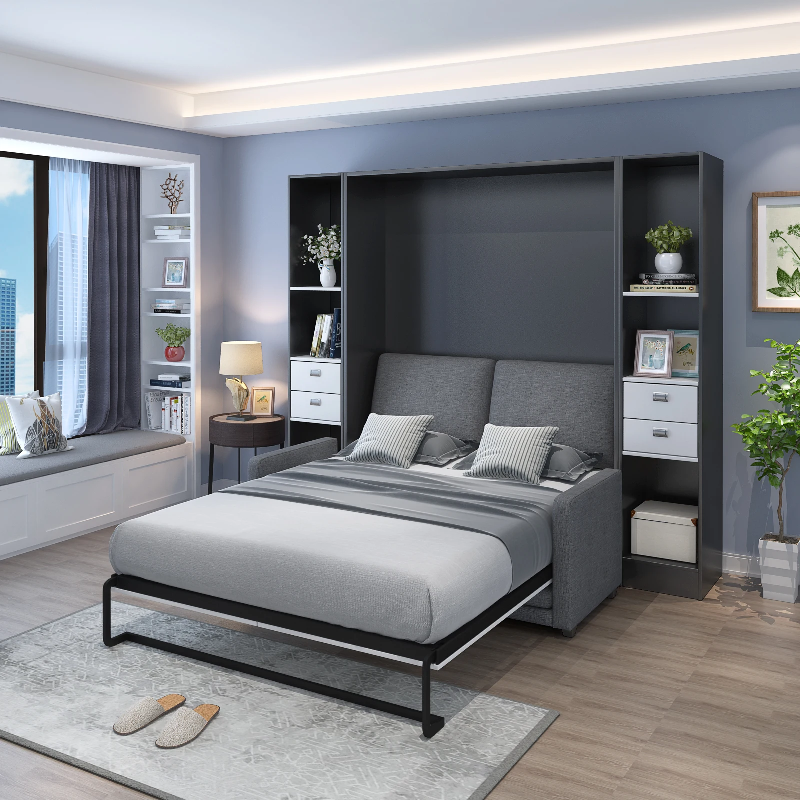 

Bedroom Furniture Saving Space Vertical U Leg King Size Folding Holding Sofa Wall Bed Parts Murphy Beds With Side Cupboard