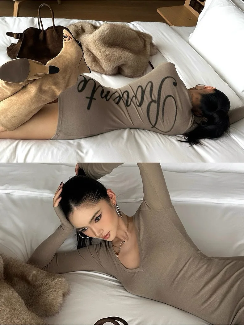 Sommer Amerikanischen Elegante Retro Stil Hot Sexy Mädchen Einfarbig Kleid Abnehmen Sommer Streetwear langarm Bodycon mini Kleid