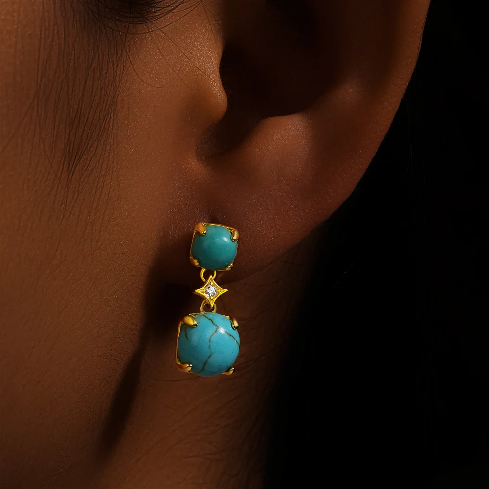 

CANNER New Fashion Turquoise Drop Earrings S925 Sterling Silver Personality Geometric Light Luxury Niche Stud Earrings Jewelry