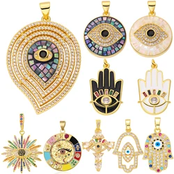 Juya 18K Real Gold Plated Handmade Cubic Zircon Colorful Opal Shell Turkish Greek Evil Eye Charms For DIY Pendant Jewelry Making