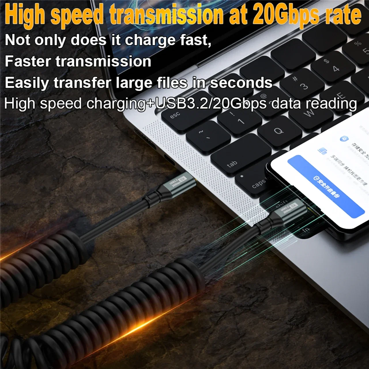 Spring PD100W Type C to Type C Cable USB 3.2 20Gbps ThunderBolt 3 8K@60Hz USB C Cable Cord For iPhone 15 Pro Max MacBook Samsung