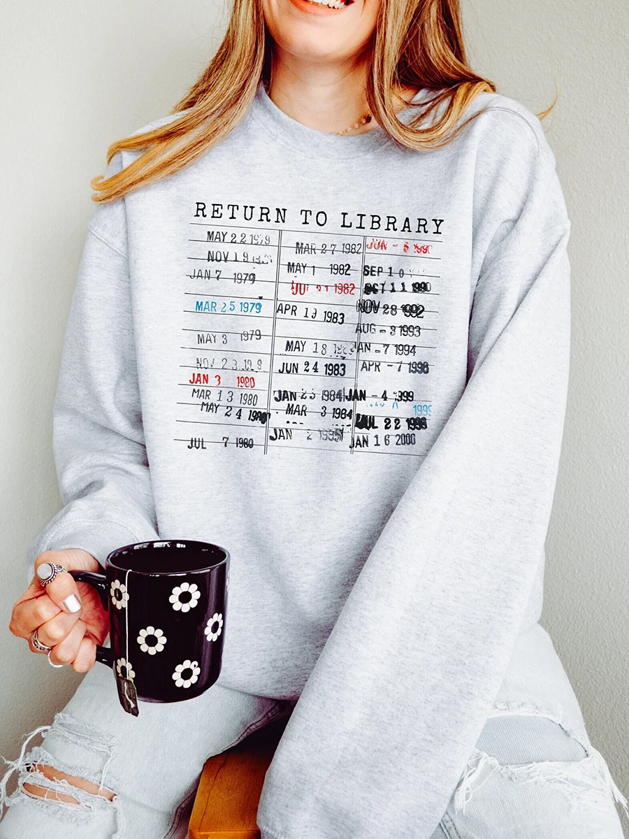 Return to Library Sweater Vintage Library Card Book Due Date Unisex Sweatshit Librarian English Bookish Sweatshirt Streetwear