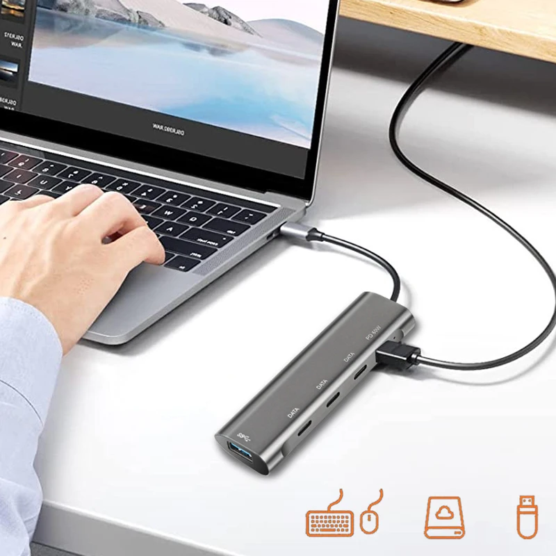 HUB USB C Hub 5 porte tipo c a USB 3.0 PD 60W dati USB C 2.0 adattatore multiporta per macbook Laptop splitter HUB USB 5 in 1