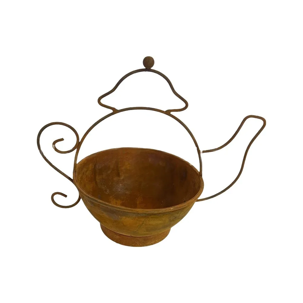 Decorative Rusty Iron Teapot Flower Pot Rust-Resistant Creative Kettle Shape Flower Pots Vintage Kettle Plant Container Balcony