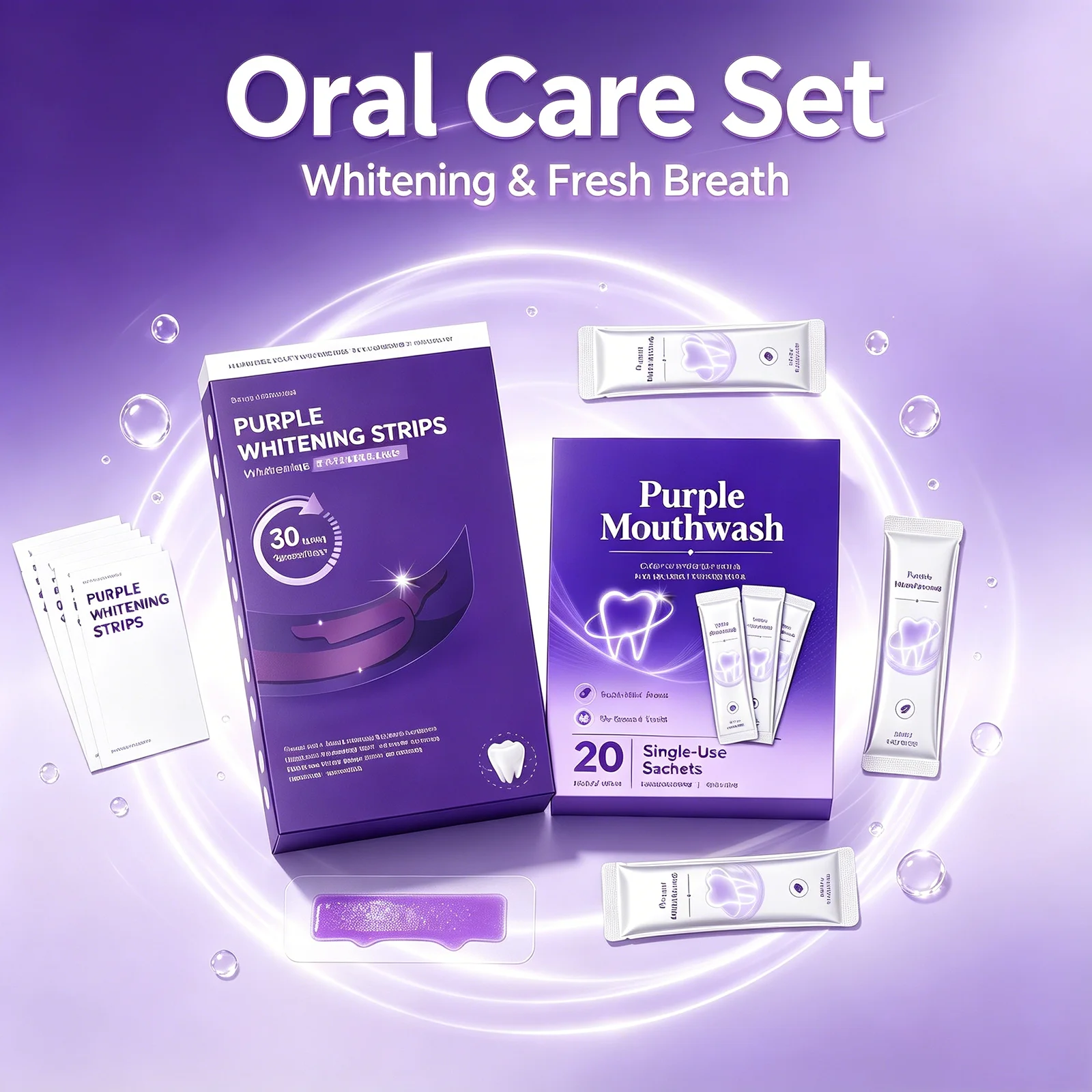 Whitening Mouthwash - Kit de Blanqueamiento Dental con Tiras