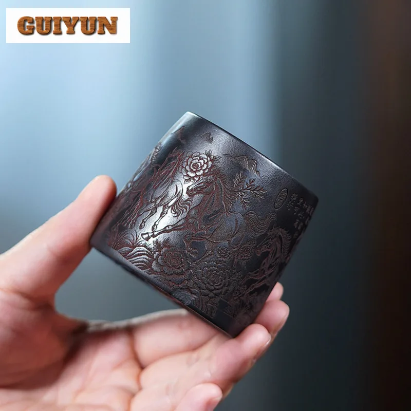 125 مللي Yixing الأرجواني الطين التنين الحصان فنجان الشاي وعاء شاي أنيق الشاي زوج الشاي تذوق العطر كوب Jianzhan ماستر أكواب درينكوير #3
