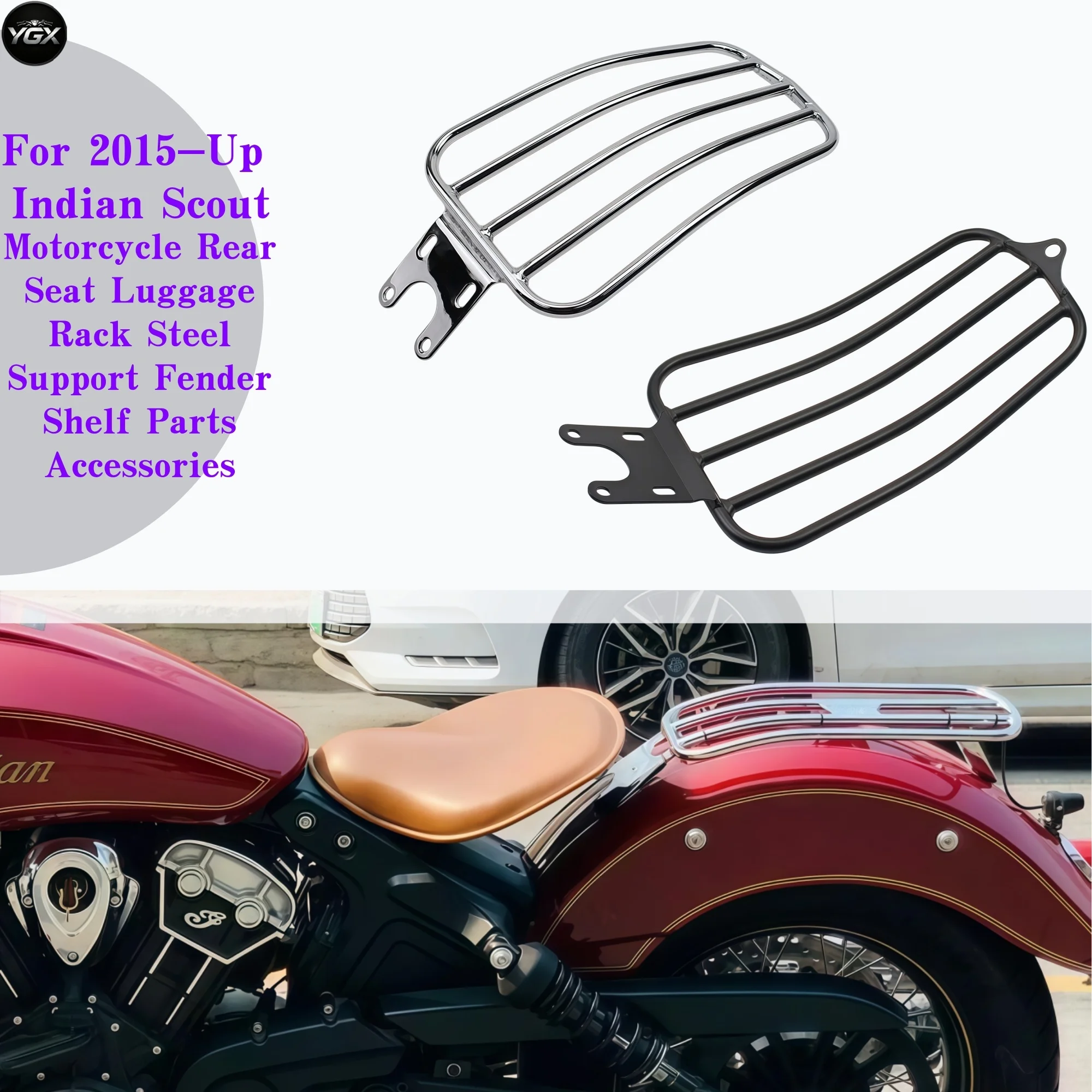 For 2015-Up Indian Scout Motorcycle Rear Seat Luggage Rack Steel Support Fender Shelf Parts Accessories