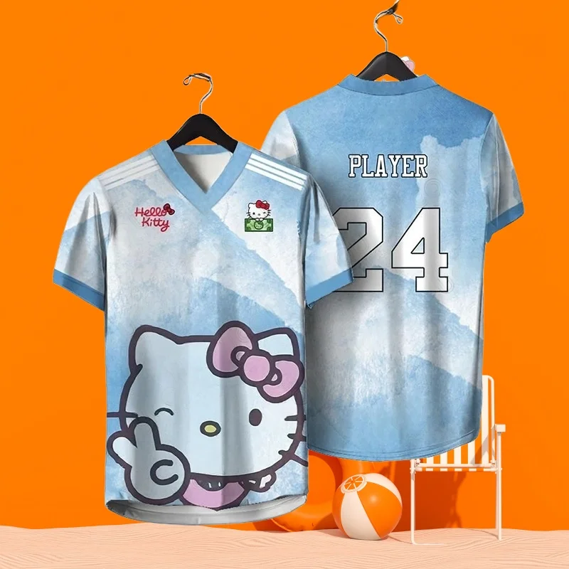 

MOTO-2025 Горячая мода Hello Kitty футбольная майка спортивная одежда для женщин и мужчин повседневная легкая дышащая уличная футболка для взрослых