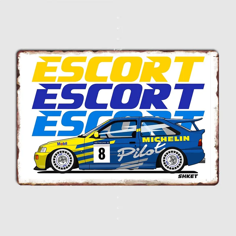 ESCORT RS COSWORTH PILOT RALLY CAR Classic Car Vintage Metal Poster Sign Club Custom Indoor Wall Tin Sign Room Decor Home Decor