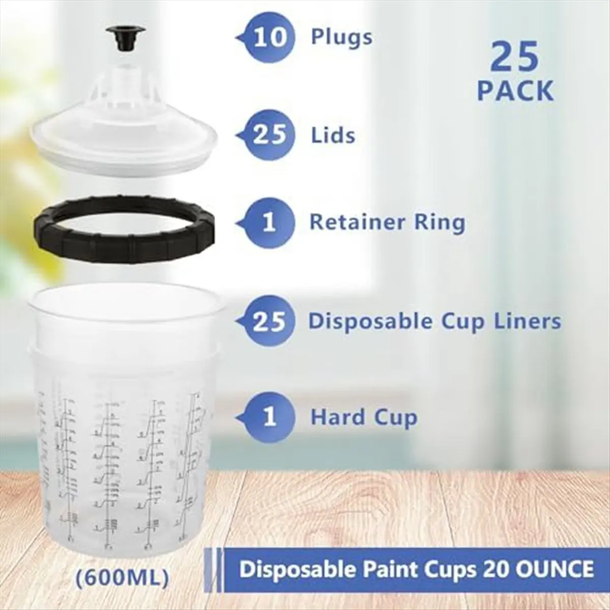 KSOL 25-Pack Disposable Paint GunCup Liners and Caps System for , Paint Cups 20 Oz (600 Ml) Set