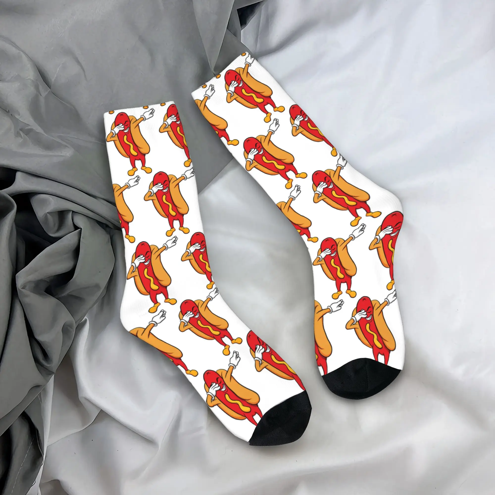 Dabbing Pose Hot Dog Cartoon Mascot Character Stockings  Funny Socks Men Soft Socks Autumn Running Graphic Anti Skid Socks Gift