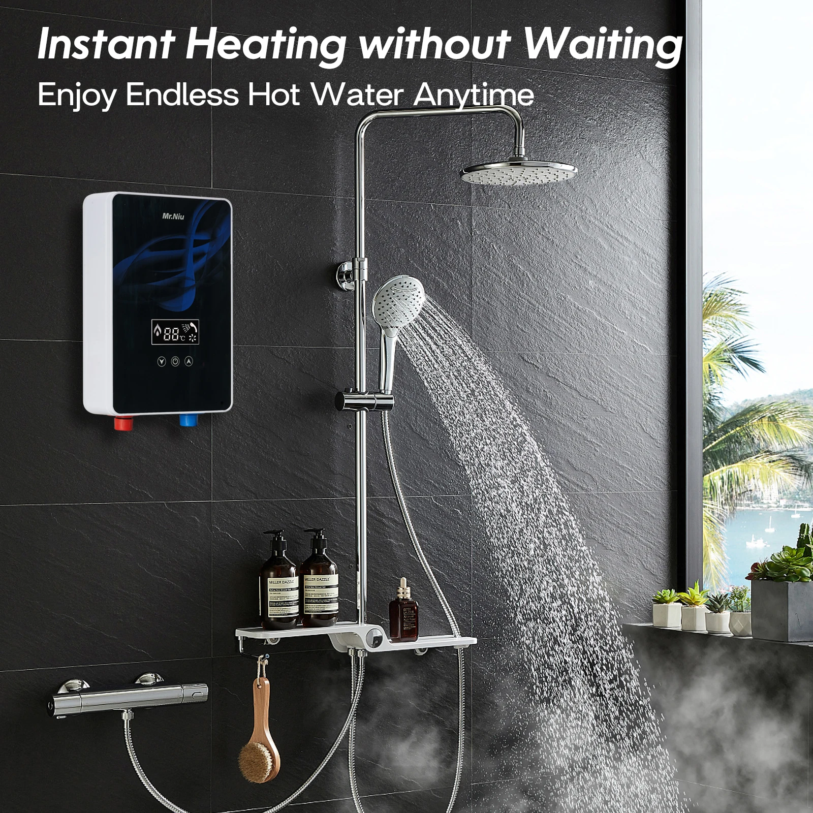 سخان مياه كهربي فوري دش الحمام عند الطلب الماء الساخن 220-240 فولت 6001 واط LED شاشة ديجيتال درجة الحرارة أوتوماتيكية