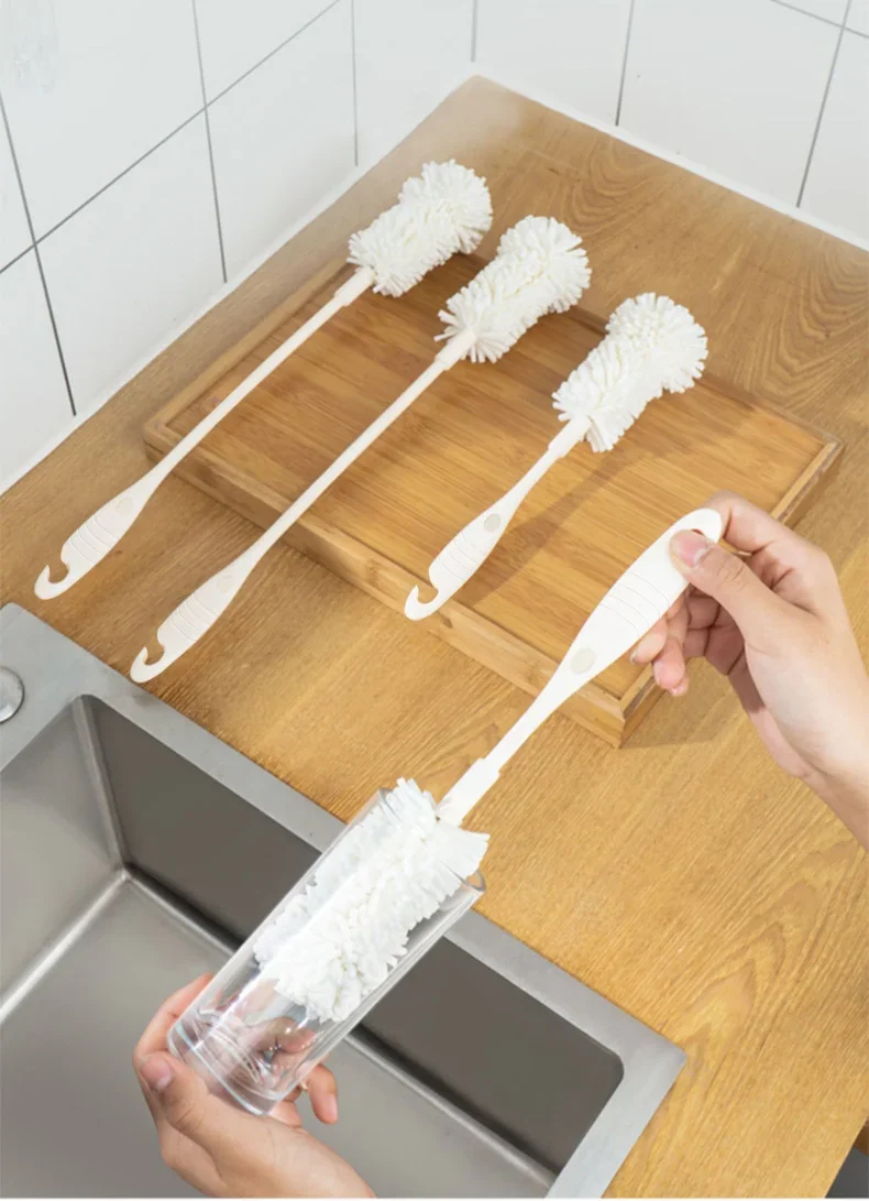 White Sponge Brush Cup Scrubber Glass Cleaner Kitchen Cleaning Tool Long Handle Drink Wineglass Bottle Household