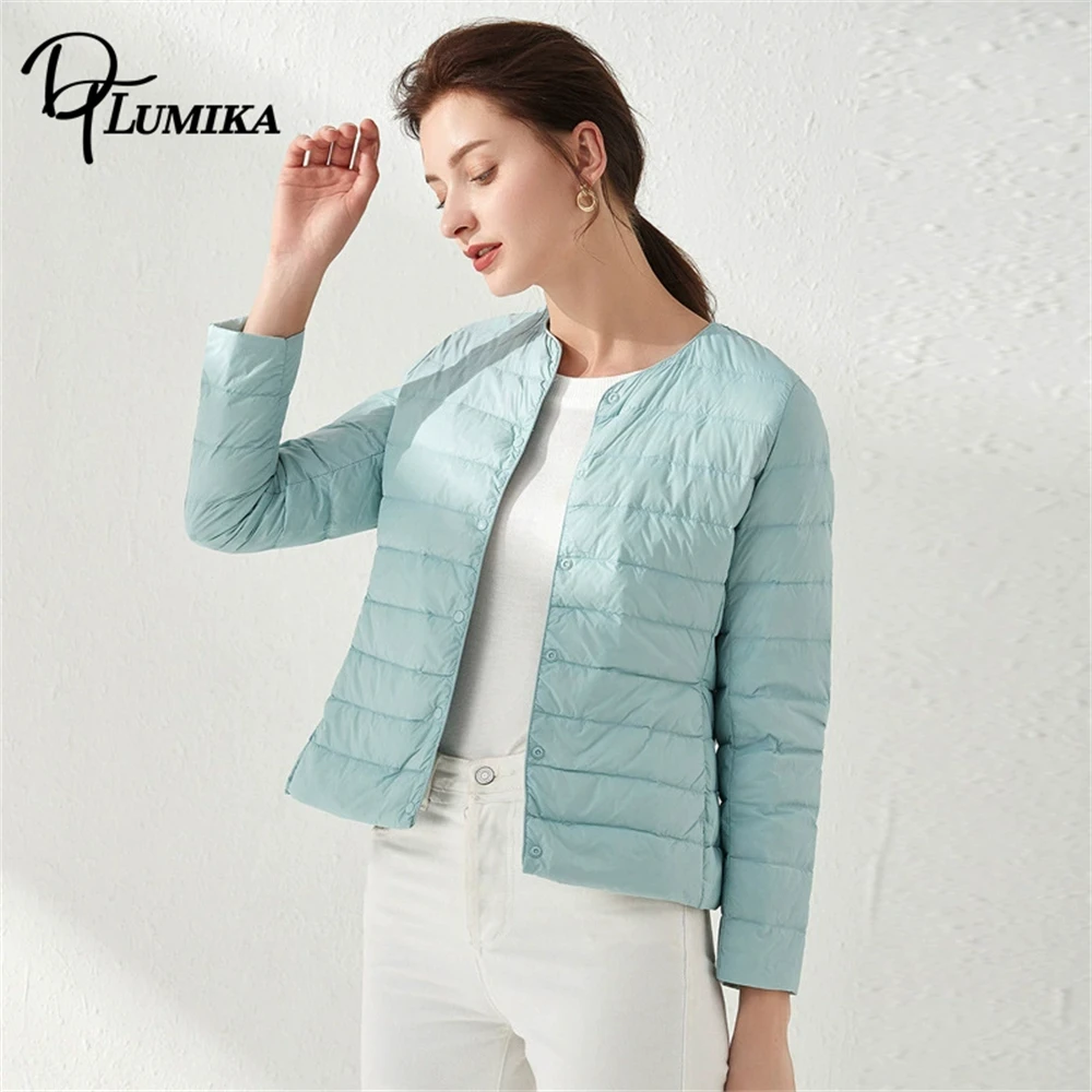 DTLumika 2025 الخريف والشتاء جديد أسفل سترة للنساء خفيفة الوزن قصيرة الأبيض بطة ثوب سترة ، تنوعا جولة الرقبة سترة #4