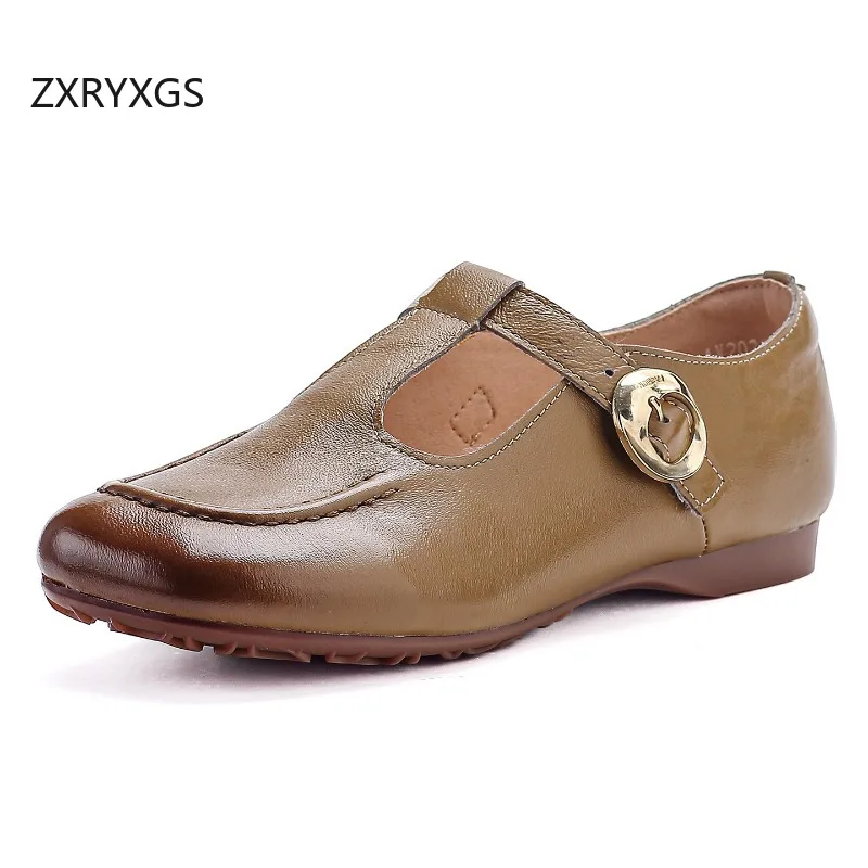 ZXRYXGS Promotion Square Toe Loose Comfortable Flats 2026 New Spring Women Genuine Leather Shoes Flat Soft Sole Trendy Shoes