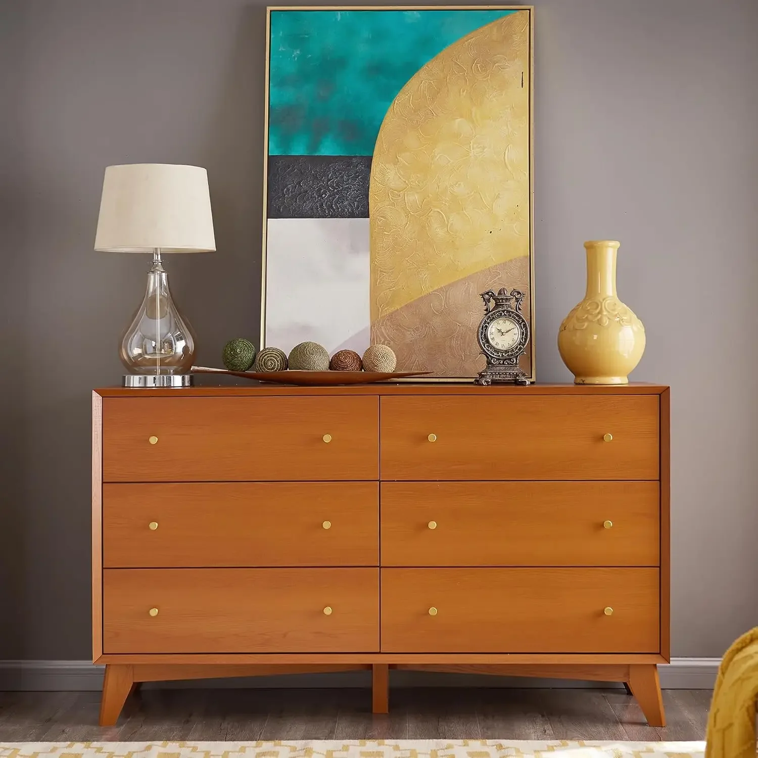 Mid Century Modern 6 Drawer Dresser, 54