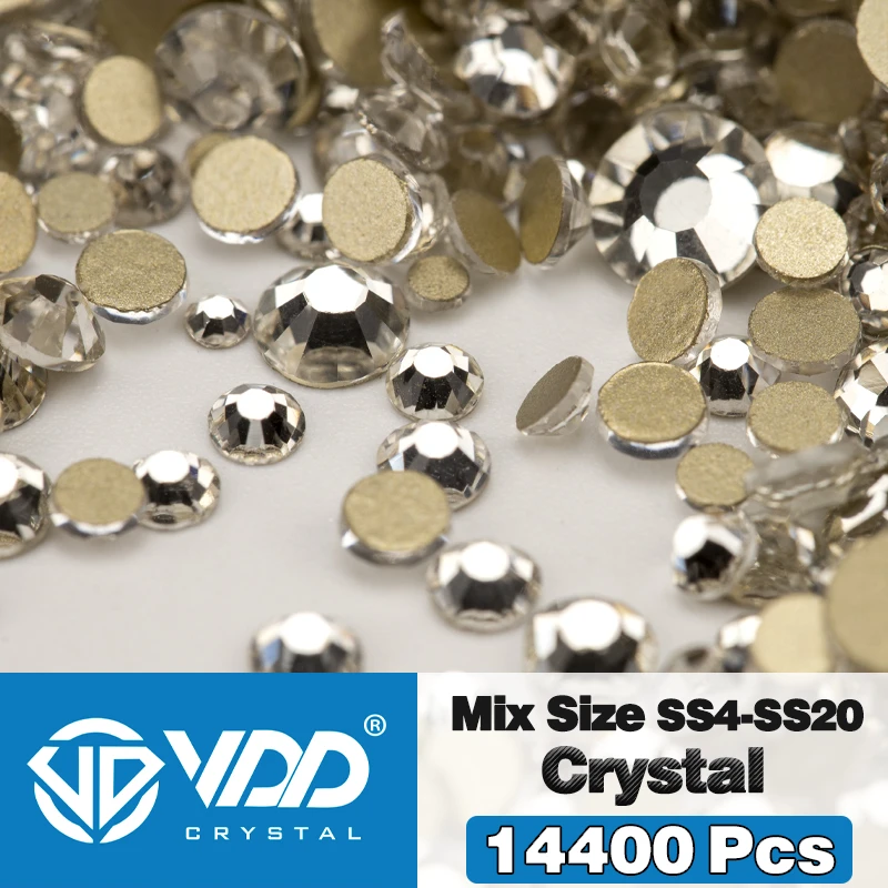 VDD 14400 Stuks Groothandel SS4-SS20 Mix Grootte Glas Steentjes Kristal Niet-hotfix Gouden Plaksteen Stenen Voor DIY Nail Art accessoires