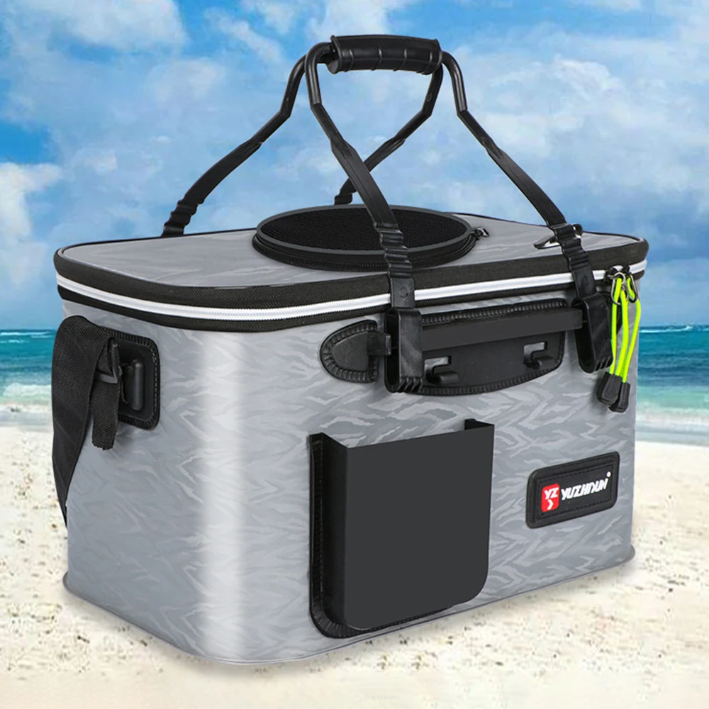 

EVA Foldable Fishing Bucket Thickened Large Capacity Fishing Tackle Boxes Live Fish Protection Bucket Fish Keep Fresh Carry Bag