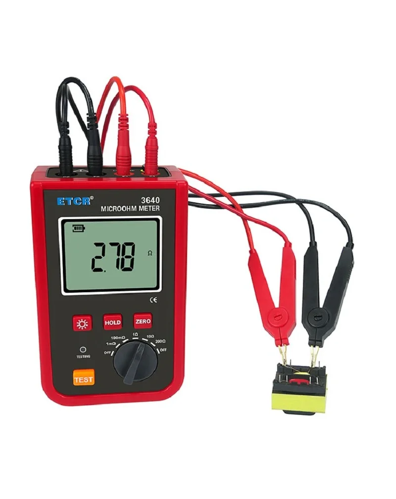 ETCR3640 Precision 4 Wire Microhmmeter 1mΩ-200Ω Micro Ohmmeter Clamp Grounding Resistance Tester For Transformers Windings DC