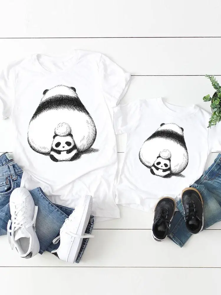 

Family Matching Outfits Fashion Love Panda Women Kid Child Summer Mom Mama Girl Boy Mother Tshirt Tee T-shirt Clothes Clothing