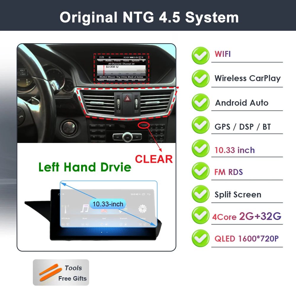 Draadloze Carplay voor Mercedes Benz E-Klasse W212 2009-2015 Android 16 autoradio video DSP stereo GPS QLED touchscreen 4G WiFi BT