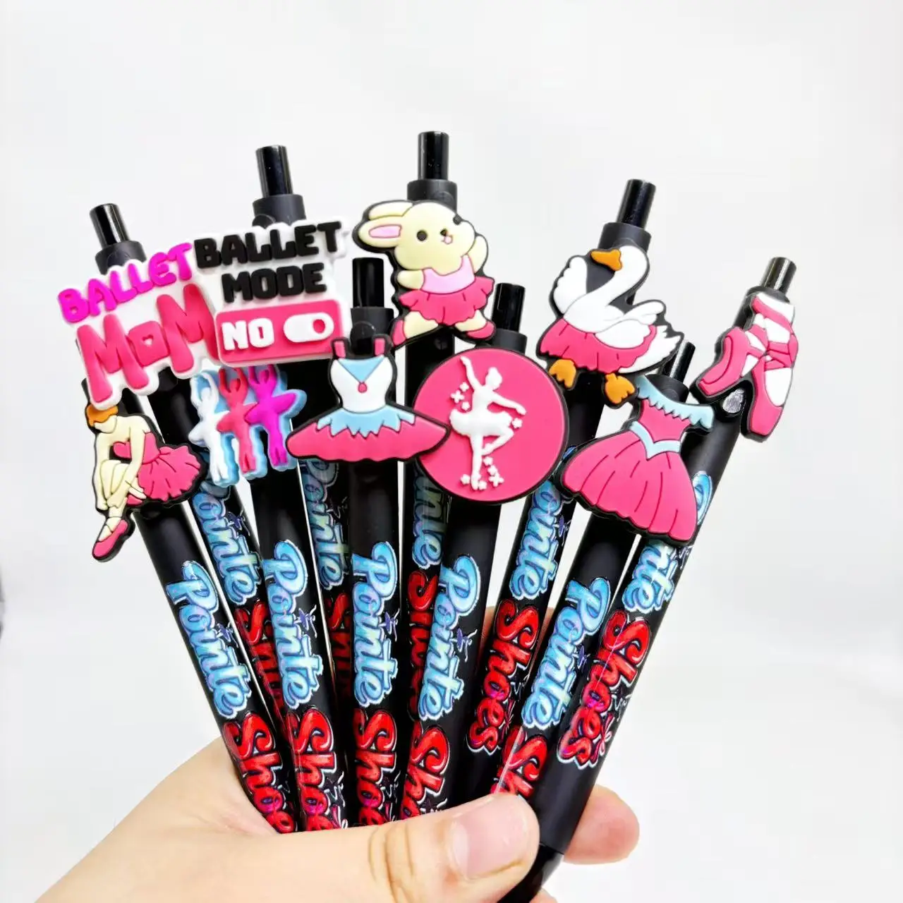 ปากกาลูกลื่นธีมบัลเลต์สีดำ 10/15 ชิ้น ดีไซน์สร้างสรรค์ ตัวด้ามสีดำ หมึกแห้งเร็ว เหมาะสำหรับนักเรียน ใช้เขียนเป็นของขวัญ