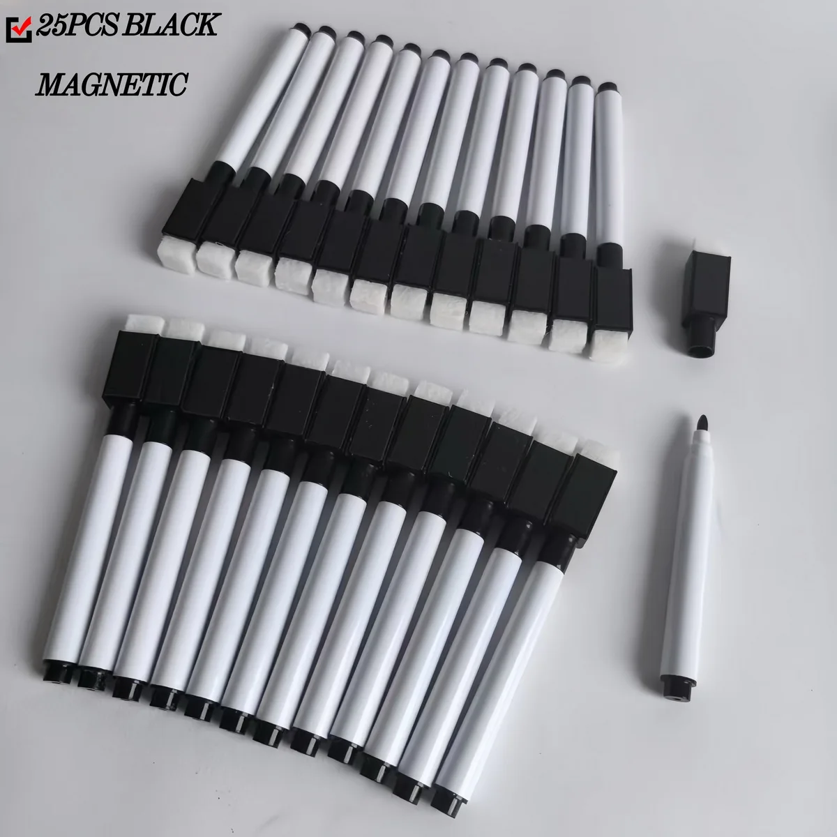25Pcs Black Dry Erase Markers with Eraser Cap White Board Mini Dry erase Markers for Office School Supplies