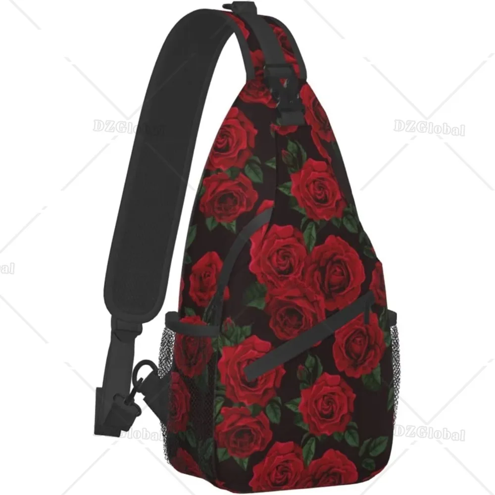 Red Rose Sling Bag for Women Men Crossbody Shoulder Backpack Unisex Chest Bags Water Resistant Travel Hiking Casual Daypack