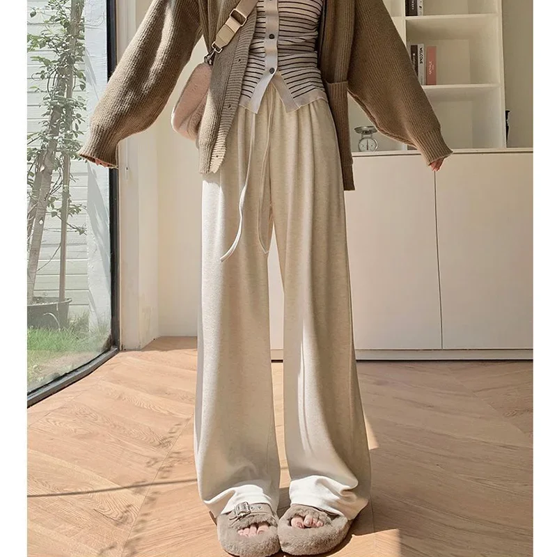 2025 Hot Sale Female Oatmeal Loose High Waist Trousers Girls Casual Straight Leg Pants Women Classic Korean Long Pants