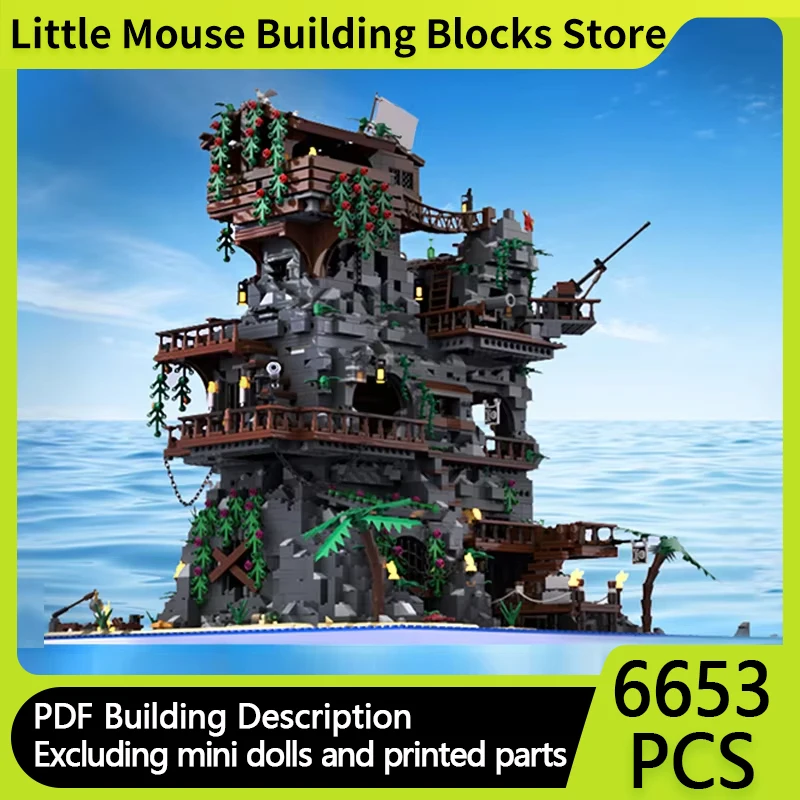 Street View Model MOC Building Bricks Pirate Fortress Sea Islands Modular Technology Gifts Holiday Assemble Children Toys Suit