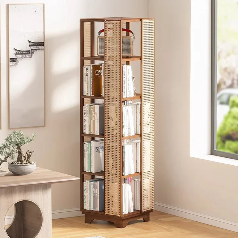 Rattan Solid Wood Bookcase Rotating 360 Degree Household Living Room Bookcase Simple Locker Estante Para Livros Modern Furniture