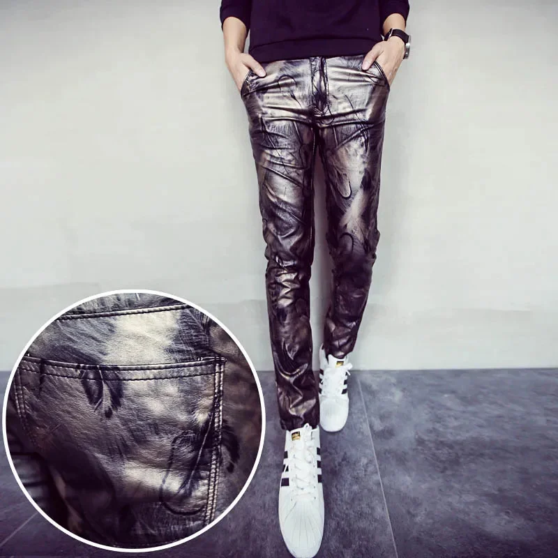 Korean version of fashionable slim fit men's leather pants with new design, motorcycle , high-quality