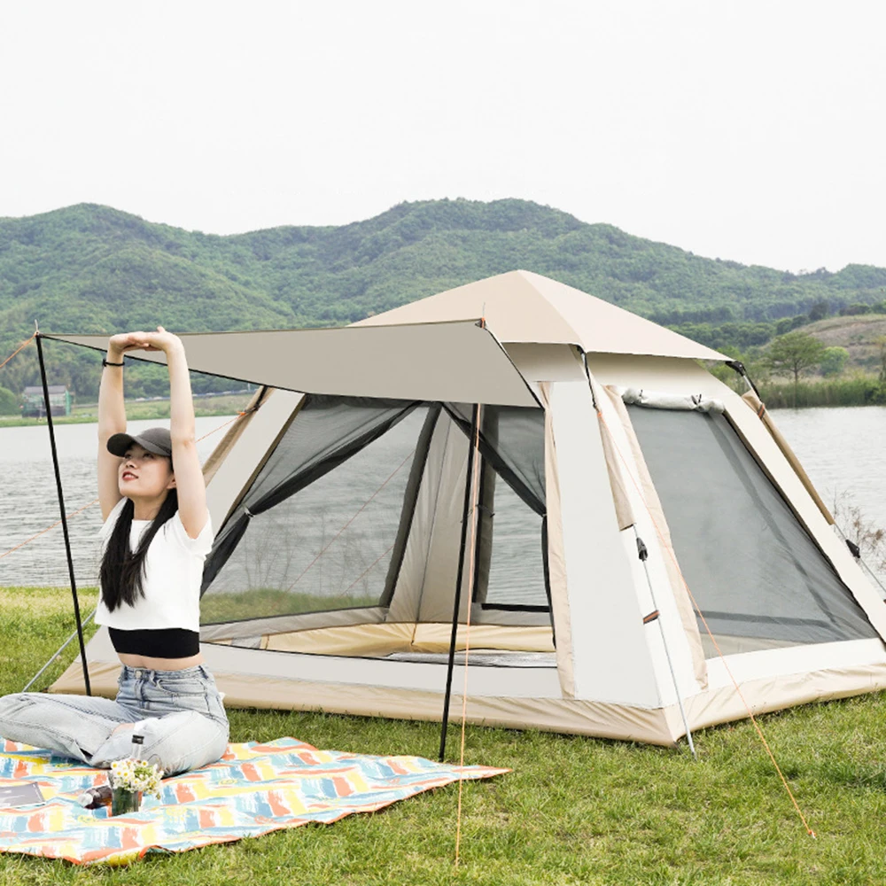 

UV Protection and Water-Resistant Oxford Cloth Tent - Easy Setup with Spring-Loaded Bracket for Camping Outdoor Adventures