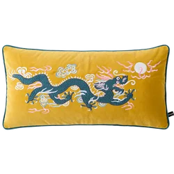 Golden Embroidered Pillowcase New Chinese Style Dragon Design Decorative Cushion Cover Home Decoration 30x60cm Rectangle Velvet