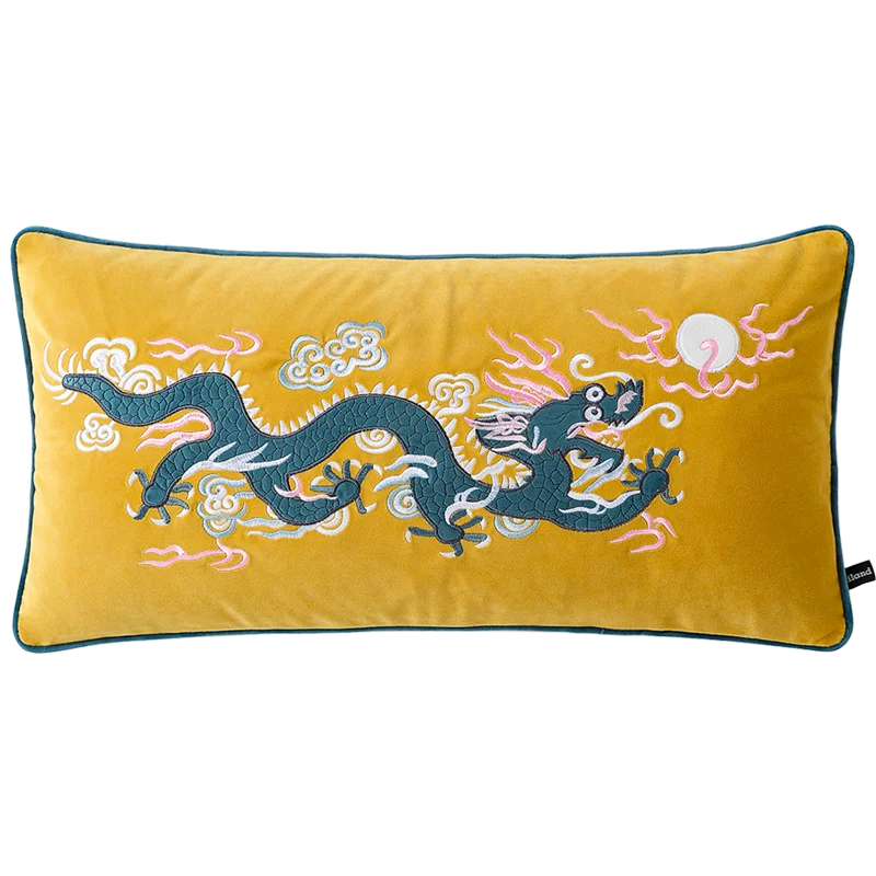 Dragon Embroidery Pillow Covers Chinese Pillow Cases Retro Tradition Theme for Livng Room Animal Pillowcase 30x60cm Rectangle