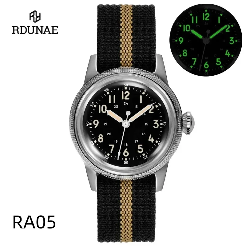 RDUNAE RA05 2024 New Vintage Military Watch 2035 Movement Quartz K1 Mineral Glass Crystal Stainless Steel WaterproofMen Watches